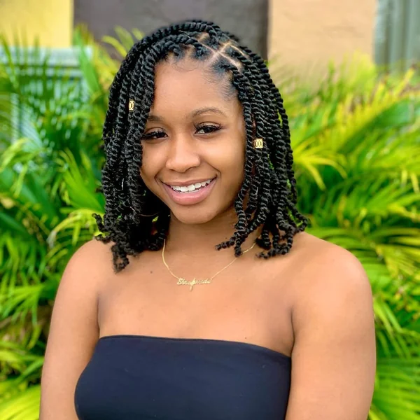 Chic Two-Strand Twist Shoulder Length Bob with Gold Accents