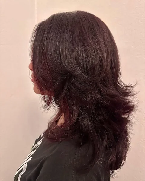 Dark Cherry Wolf Cut with Dramatic Winged Layers