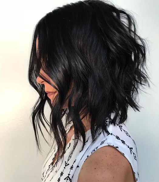 Edgy Jet Black Inverted Bob with Choppy Layers