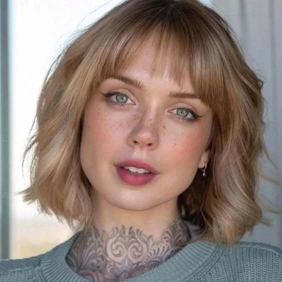 French-Inspired Italian Bob with Wispy Curtain Bangs