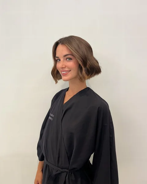 Glossy Chestnut Italian Bob with Minimalist Waves
