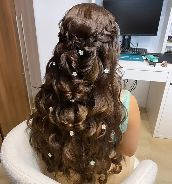 Glossy Espresso Hollywood Waves with Crystal Side Pins