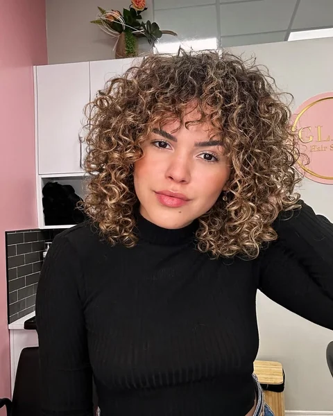 Honey Blonde Rounded Bob with Spiraled Fringe