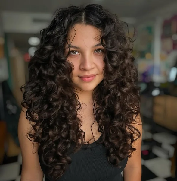 Long Brunette Layers with Cascading Ribbon Curls