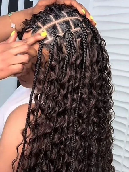 Long Goddess Boho Braids with Deep Curls