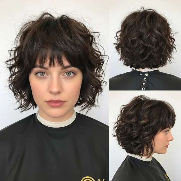 short layered curly haircuts with bangs