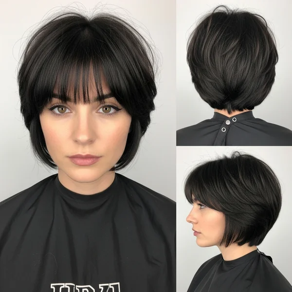 Short Stacked Bob Haircut With Bangs