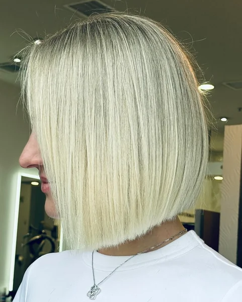 Sleek Icy Blonde Blunt Cut Straight Bob