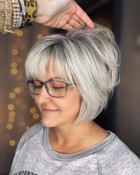 Textured Silver Bob with Wispy Fringe