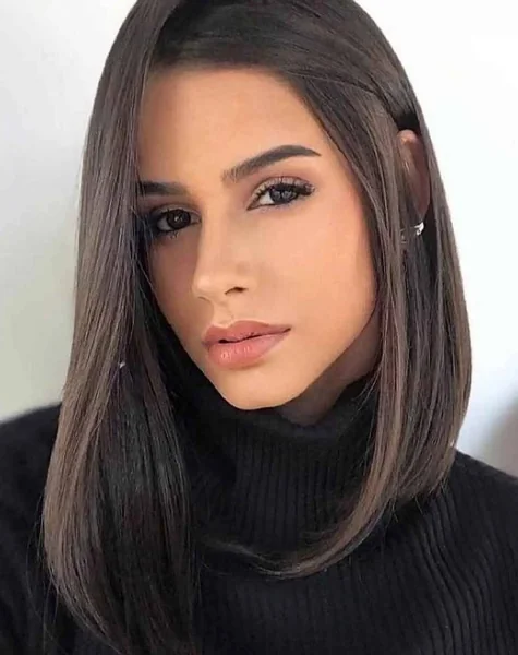 Ultra-Sleek Espresso Long Bob with Deep Side Part