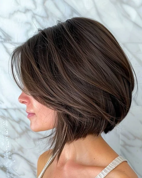 Voluminous Chocolate Brown Textured Stacked Bob